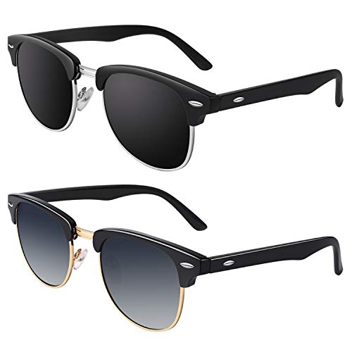 GQUEEN Classic Horn Rimmed Semi Rimless Polarized Sunglasses for Men Women GQO6