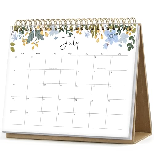 Small Desk Calendar 2025-2026, Gimoner Standing Flip Desktop Calendar Covers 18 Months Runs from July 2025 to December 2026, Floral Design Calendars with Stickers 8x6