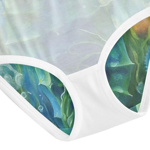 Floral Seahorse Teal Blue Toddler Girls Panties, Girls' Cotton Brief Underwear, 2T–8 Years4