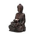 Glitzhome 24" H Zen Style Meditating Buddha Water Fountain Statue with Pump and LED Light, 2 Tier Buddha Waterfalls Resin Buddha Statues Indoor Outdoor Floor Fountain for Garden Patio Backyard Decking
