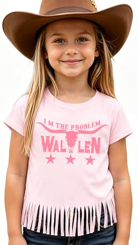 Image of Girls Western Shirt Toddler Tassels Cowgirl T-Shirt Im The Problem Country Concert Shirts Summer Short Sleeve Top