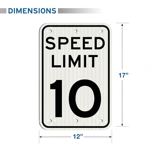 Image of Olanzu (2 Pack) Speed Limit Signs 10 MPH - 12 x 17 Inch Engineer Grade Reflective Aluminum, Rust-Free, Weatherproof, Fade Resistant, Easy to Mount Traffic Sign for Driveways & Roads
