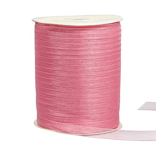 Ruban en organza rose de 1,9 cm au tissage fin pour cadeaux raffinés - 2