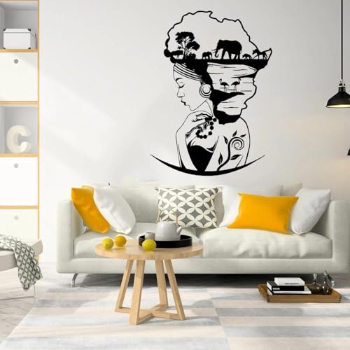 KGXUEDAO Autocollant mural Safari Savannah Africain Beauté Femme Africaine Déesse Maquillage Salon Sticker mural Canapé Chambre Art Décalque – vue 2