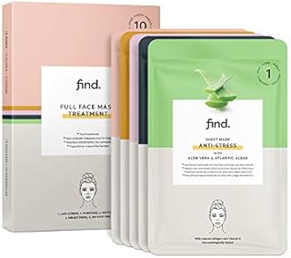 Amazon Brand - FIND - Hydrogel non-drip sheet mask face treatment set - 10 pack (2 x Antistress, 2 x purifying, 2 x soothing, 2 x brightening, 2 x detox)