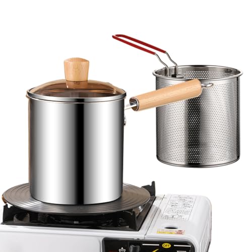 Holdes - Sartén con cesta | Olla para freír de acero inoxidable 304 con tapa - Escurridor de aceite para freidora de aceite, para alas de pollo, mariscos, patatas fritas