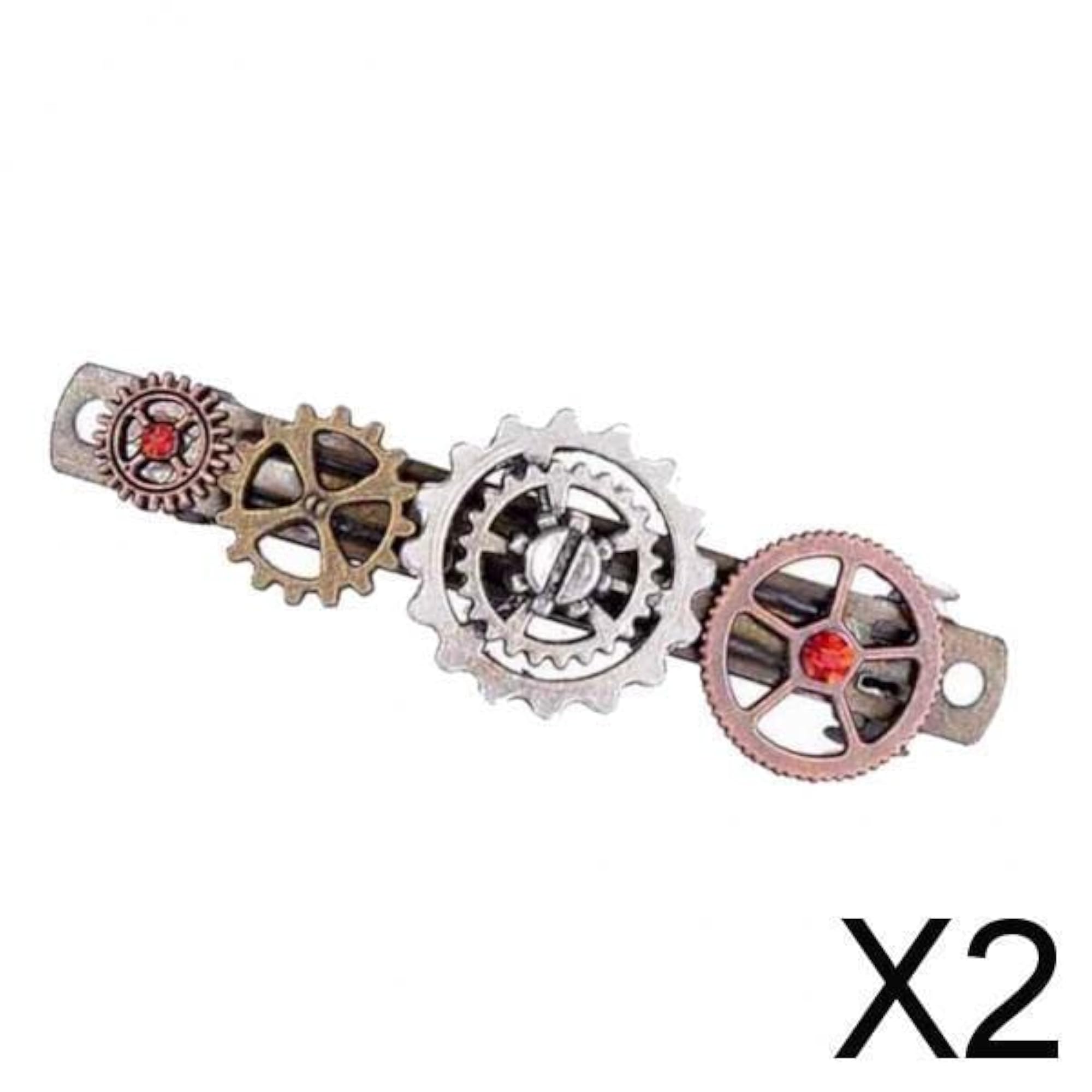 2pc Vintage Clock Mechanical Gears Hair Clip Set, Steampunk