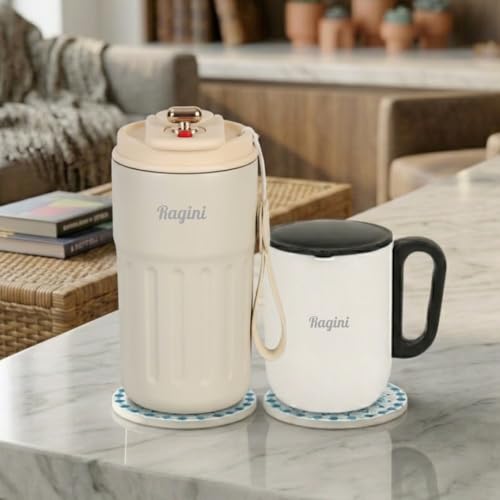 Image of Giftana 3 in 1 Personalized Tumbler 420ml with Coffee Mug & 2 Coasters - Customized Gift Set for Men & Women, Ideal for Husband, Father, Corporate Gifts for Employee (White)