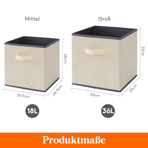 Lifewit Aufbewahrungsbox 8 Stück, Kleiderschrank Organizer, Faltbare Körbe Aufbewahrung, Ordnungsboxen mit Griffen, Storage Boxes für Kleidung, Handtücher, Bücher, Regalkörbe 33 x 33 x 33 cm,36L,Khaki