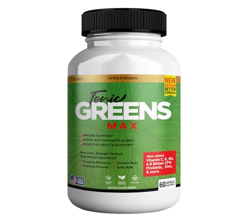 Tonic Greens Max Extra Strength Immune Support Supplement 60 Capsules with Elderberry Turmeric Probiotics (1)