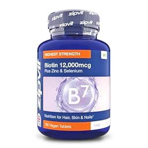 Zipvit Biotin Hair Growth Supplement 12000mcg, Enriched with Zinc & Selenium, 180 Vegan Tablets,High Strength Biotin for Hair and Skin Support for Men and Women