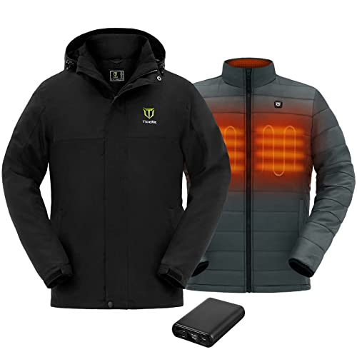 TIDEWE Men’s Heated Jacket 3-in-1 with Battery Pack, Heated Coat (Black, Size L)
