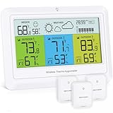 PENTASPI Estación meteorológica inalámbrica para interiores y exteriores con 3 sensores, presión