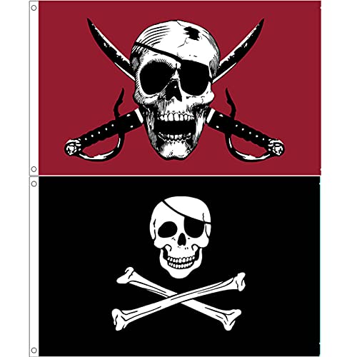 2 piezas Bandera pirata Bandera Pirata del Partido Bandera del Cráneo Halloween-Dekoration Fiestadekoration para fiesta pirata,regalo cumpleaños, día pirata, decoración Halloween (150 x 90 CM) Cover