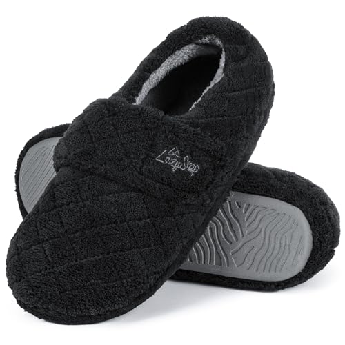 LazyStep Women's Wide Adjustable Slippers, Soft Memory Foam Closed Back