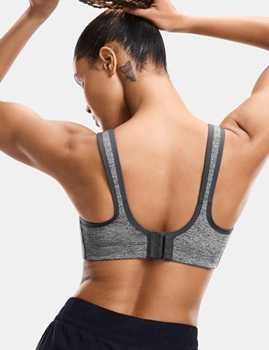 Image of SYROKAN Front Adjustable Sports Bras for Women High Impact | Front Velcro Straps, Wirefree, Double layer Cups, U Back, No Bounce, Running Bra