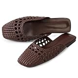 WJZDSJCO Woven Mules for Women Mesh Closed Square Toe Mule Flats Slides