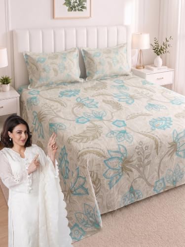 Image of Mafatlal 186 TC Metro Cotton King Size Bedsheet | 108 x 108 Inch | Lightweight Comfortable Fabric with 2 Pillow Covers | Modern Bed Linen | Storm Blue