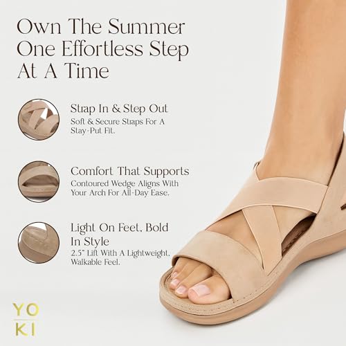YOKI NOMI-02 Women’s Summer Criss Cross Wedge Slides – Elastic Strap Comfort Sandals, Slip On Wedge Sandals for Women 5