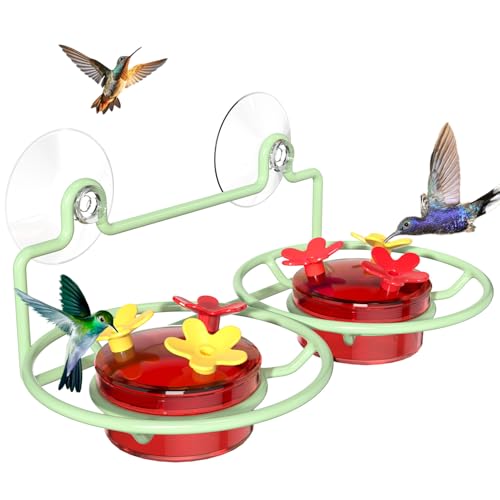 Dreamdrawer Window Hummingbird Feeder, Small Hummingbird Feeder for Outdoors with Strong Suction Cup - Metal Base & 6 Feeding Ports, Easy to Clean and Refill
