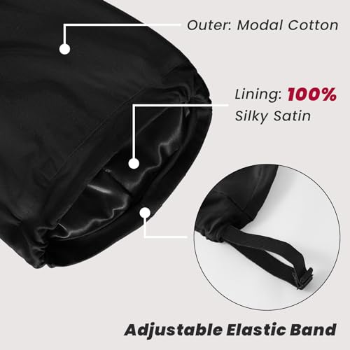 Image of ZHENSILK Silk Bonnet for Sleeping Women, Adjustable Silky Satin Lined Sleep Cap, Silk Hair Wrap Slouch Beanie Hat