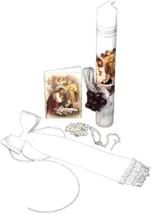 Tiley & Bells Spanish Boys First Communion Set Rosary, Candle & Book