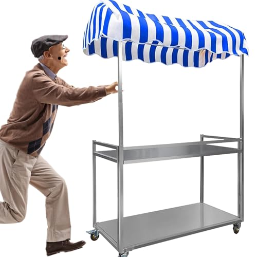 Chariot de vente ambulant bleu 120cm : support de glaces et chariot mobile concessions