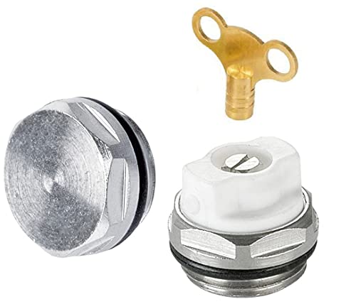 UKDeals Direct® Radiator Air Bleeder, Blank Cap Set Manual Radiator AIR Vent Bleed Plug Valve Kit 1/2 BSP Including Brass Radiator Bleed Key