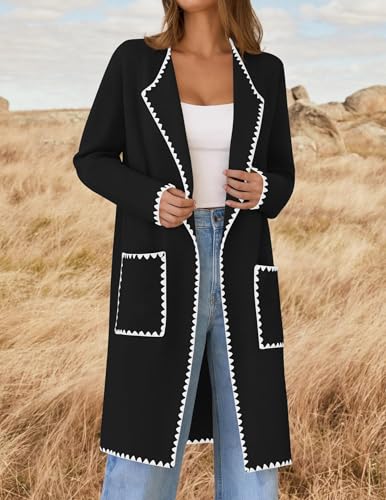 ZESICA Women's Open Front Long Cardigan Sweater Casual Lapel Coatigan Coat Fall Jacket Outerwear with Pockets3