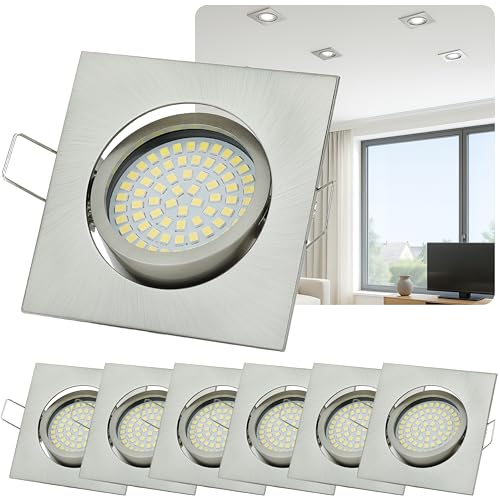 Sweet LED® - Juego de 6 focos LED con intensidad de luz regulable - 230 V - 5 W - Giratorio - Redondo - Cromo cepillado - 400 lúmenes - 3000 K - blanco cálido