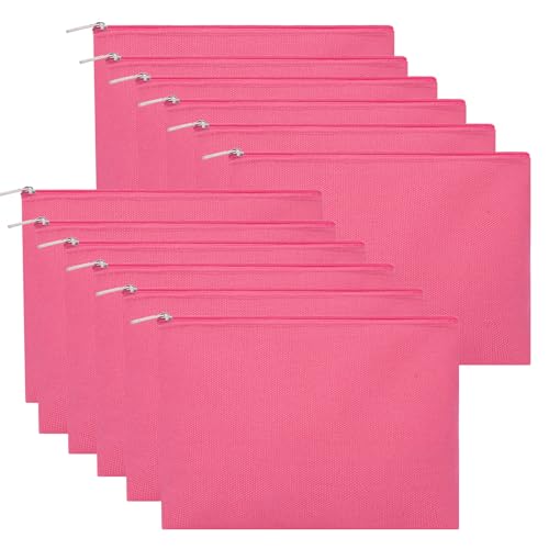 Image of 12 Pieces Cotton Canvas Makeup Bag, Multipurpose Cosmetic Bag with Zipper Travel Toiletry Pouch, Blank DIY Craft Bag (Hot Pink, L)