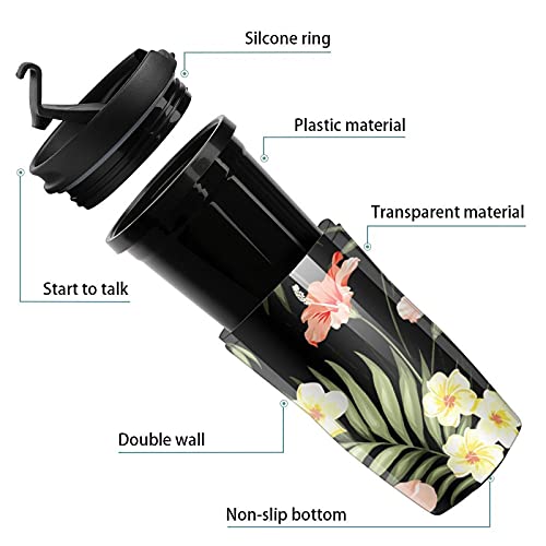 Taza de café de plástico con tapa con aislamiento de doble pared y diseño de hibisco hawaiano - Imagen 4