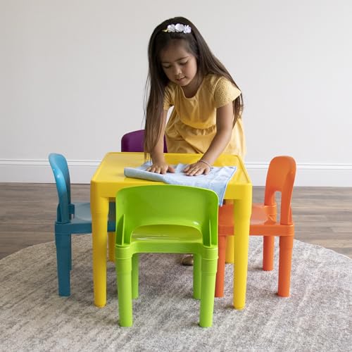 image for Humble Crew Kids Table and 4 Chair Set, Yellow Table with Chairs - Stu