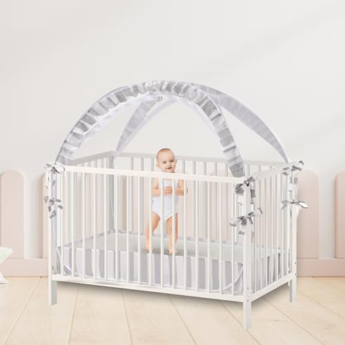 Image of Baby Crib Tent, Safety Crib Tent to Keep Baby from Climbing Out, Crib Canopy, Pop up Crib Net with Strong Frame, Soft Breathable Mesh and Keep Your Baby Safe with Self-Locking Zippers.