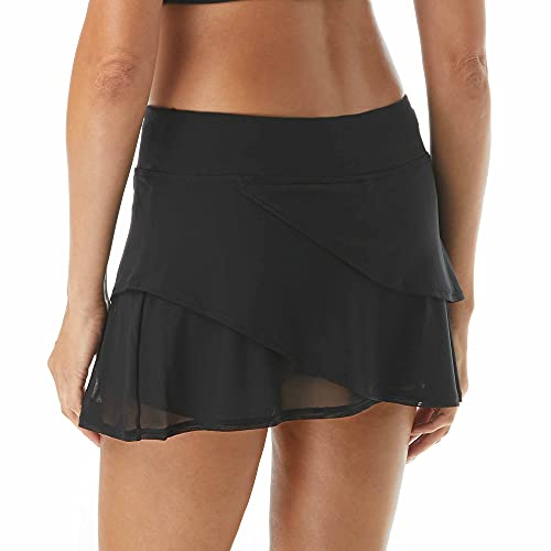 Ruffle Swimsuit Skirt — High Waist Mesh Layer Swim Skort, Tummy Control — Black Large #TOP1