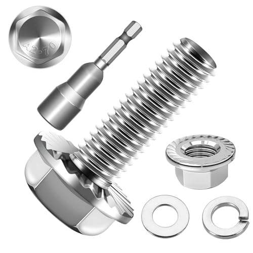 20 Stück M6x20 Sechskantschrauben, Flansch Schrauben, Edelstahl A2 V2A, Außensechskan, Vollgewinde, Unterlegscheiben, Federringe & Muttern/Schrauben-Sortiment mit Magnetischem Sechskant-Bit