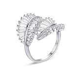 GLOQUAT Sterling Silver Rings Adjustable Leaves Stackable Rings Fashion Vintage Leaf Shaped Cubic Zi