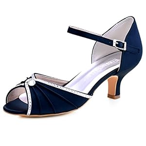 Elegantpark Elegantpark HP1623 Peep Zehen Schnalle Niedrig Absatz Satin Brautschuhe Sandalen Dunkel Blau Gr.35 Elegantpark Elegantpark HP1623 Peep Zehen Schnalle Niedrig Absatz Satin Brautschuhe Sandalen Dunkel Blau Gr.35