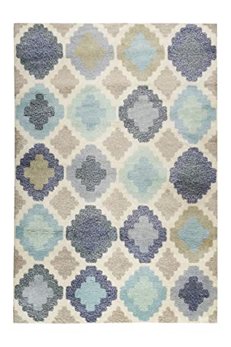Esprit Home I Handweb Kurzflor Teppich/Läufer aus Wolle für Wohnzimmer, Flur, Schlafzimmer I Nilas Haute Kelim ESP-6011-04 | Blau Türkis Taupe Beige | (160 x 230 cm)