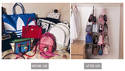 Aarainbow 1 Pack Hanging Handbag Purse Organizer,Breathable Polyester Fiber+Pvc Handbag Organizer,8 Easy Access Pockets,Wardrobe Closet Space Saving Organizers,Washable,41 L X 13.5W (B-Black) #TOP2