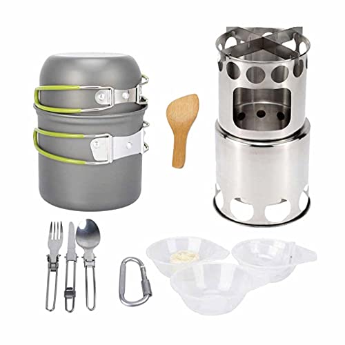 Set de Cocina para Camping FMOPQ Kit Completo con Estufa de Madera Plegable y Utensilios (Color: A)