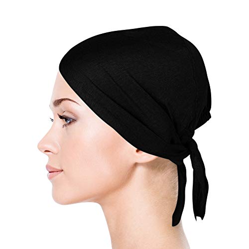 TheHijabStore.com Jersey Bonnet Caps Under Scarf Head Wraps for Women Turban Hat with Tie-Back Closure Black