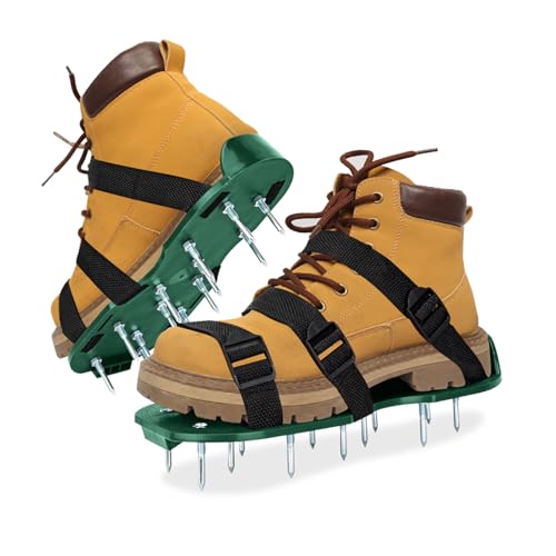 Newthinking Lawn Aerator Shoes, Garden Grass Aerator Shoes Sandals with Spiked and Hook & Loop Straps, Heavy Duty Aerating Sandals for Garden Grass Lawn, One-Size-Fits-All