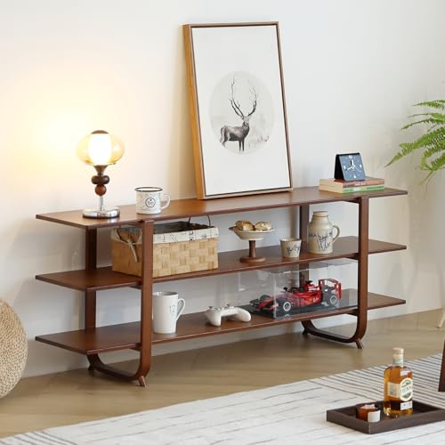 Image of Tiita Walnut TV Stand for 65-Inch TVs, 3-Tier Storage, Modern Media Console