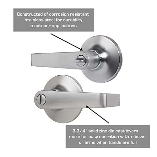 Image of BRINKS Commercial - 4-Pack Light Duty Privacy Door Lever, Satin Chrome Finish - Meets ANSI Grade 2 Standards and is ADA Compliant
