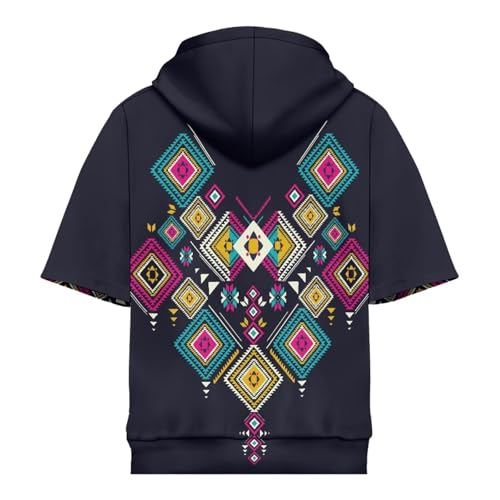 Men's Pullover Hoodie Leisure Hip-Hop Outfit Breathable Fabric Kangaroo Pocket Tribe Native Ethnic Aztec Print2