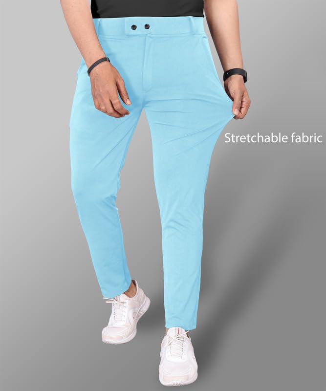 Image of COMBRAIDED Men's Slim Fit Stretchable Casual Trousers | Stylish Lycra Blend Pants for Office, Party