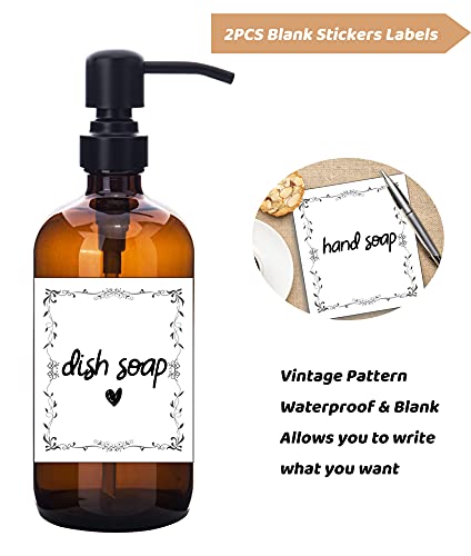 Sunyamgo Amber Soap Dispenser Glass Pump Bottle, 2 Packs Glass Lotion Dispenser With Rustproof Pump, Brown 16Oz Refillable Liquid Dish And Hand Soap Dispenser Set For Kitchen Bathroom - Amber #TOP3