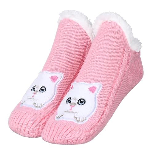 Image of ZYZX Cute Cat Slipper Socks for Women with Grips,Fuzzy Socks Indoor