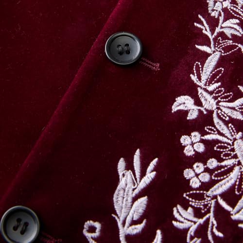 DAMANGUAN Men's Black Velvet Blazer with Gold Floral Embroidery, Slim Fit Suit Jacket for Wedding, Party, Banquet, Prom (US, Alpha, Medium, Regular, Regular, red and White) - image 5